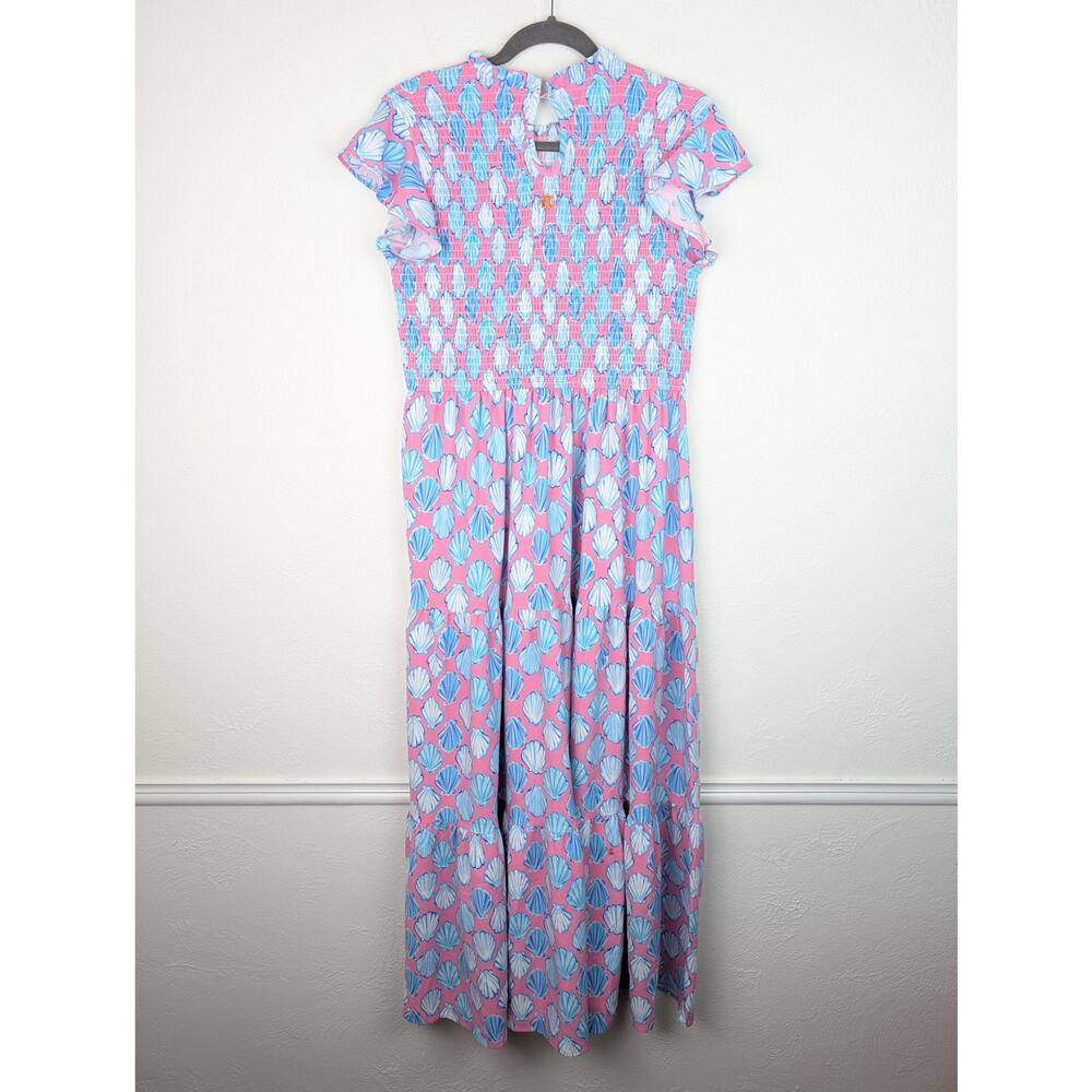 Simply Southern Dress Maxi Shell Novelty Tiered Preppy Beach Pink Blue Size L - Picture 5 of 11